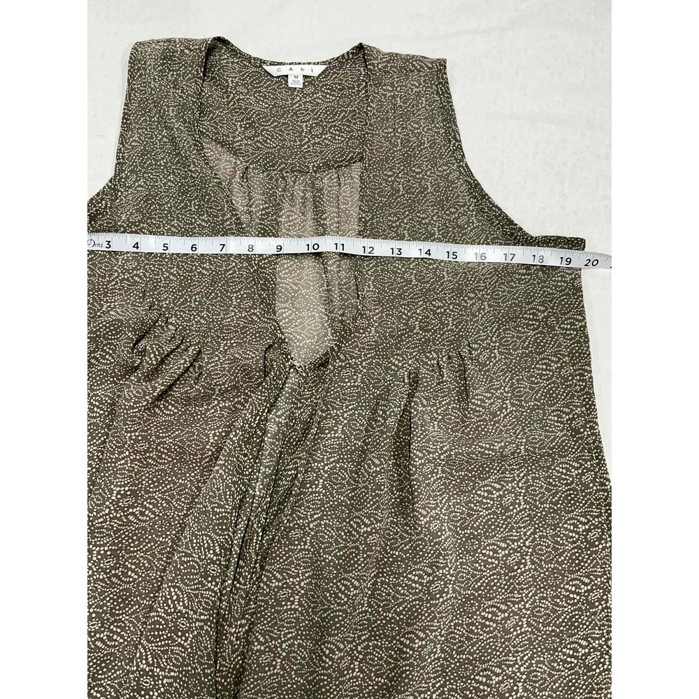 Cabi Sheer Printed Sleeveless Vest Brown/Tan‎ Front Clasp Lagenlook Tunic Medium